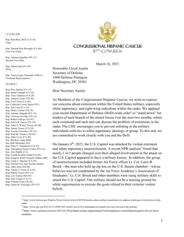 CONGRESSIONAL HISPANIC CAUCUS 117Th Congress March 16, 2021 Honorable Lloyd Austin Secretary of Defense 1000 Defense Pentagon