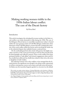 Making Working Women Visible in the 1950S Italian Labour Conflict. the Case of the Ducati Factory