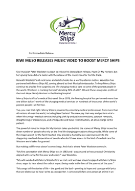 Kiwi Muso Releases Music Video to Boost Mercy Ships