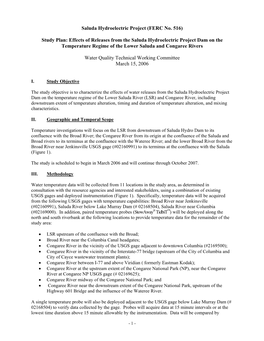 Saluda Hydroelectric Project (FERC No. 516) Study Plan: Effects Of