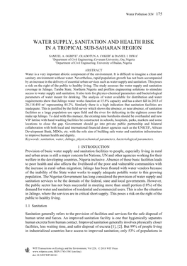 Water Supply, Sanitation and Health Risk in a Tropical Sub-Saharan Region