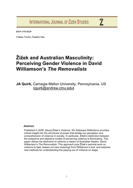 Perceiving Gender Violence in David Williamson's the Removalists