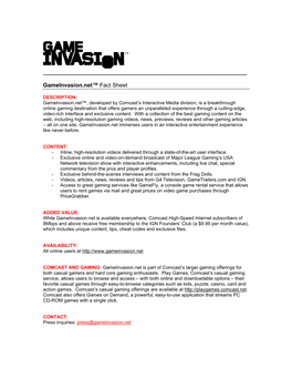 Gameinvasion.Net™ Fact Sheet