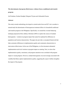 Evidence from a Conditional Cash Transfer Program Jed