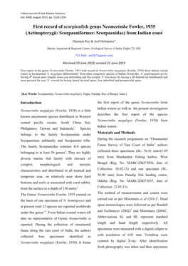 First Record of Scorpionfish Genus Neomerinthe Fowler, 1935 (Actinopterygii: Scorpaeniformes: Scorpaenidae) from Indian Coast