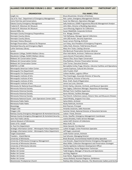 Alliance for Response Forum 2-1-2013 Midwest Art Conservation Center Participant List