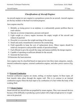 Classifications of Aircraft Engines