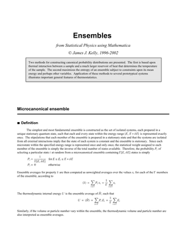 Ensembles from Statistical Physics Using Mathematica © James J