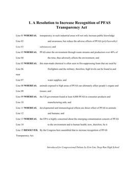 1. a Resolution to Increase Recognition of PFAS Transparency Act