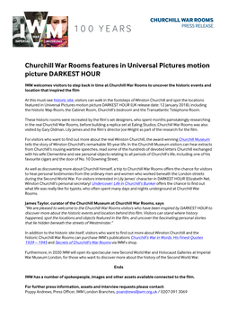 Churchill War Rooms Features in Universal Pictures Motion Picture DARKEST HOUR