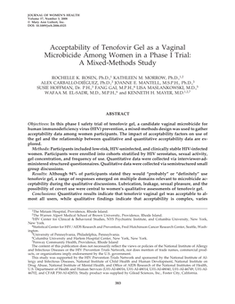 Acceptability of Tenofovir Gel As a Vaginal Microbicide Among Women in a Phase I Trial: a Mixed-Methods Study