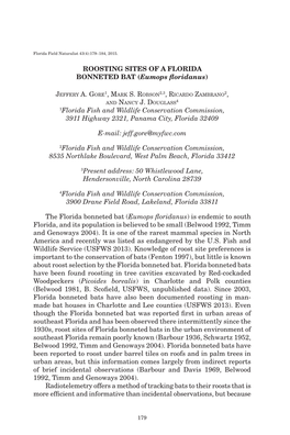 ROOSTING SITES of a FLORIDA BONNETED BAT (Eumops Floridanus)