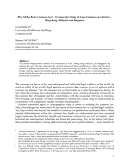 A Comparative Study of Asian Common Law Systems – Hong Kong, Malaysia, and Singapore