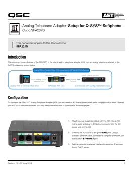 Analog Telephone Adapter Setup for Q-SYS™ Softphone Cisco SPA232D