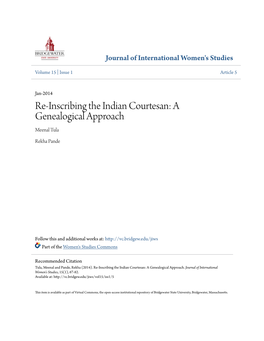 Re-Inscribing the Indian Courtesan: a Genealogical Approach Meenal Tula