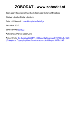 On Curelius CASEY, 1900 and Ephistemus STEPHENS, 1829 (Coleoptera, Cryptophagidae) from the Afrotropical Region 1139-1145 Linzer Biol