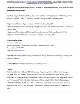 Sex-Specific Classification of Drug-Induced Torsade De Pointes Susceptibility Using Cardiac Simula- Tions and Machine Learning