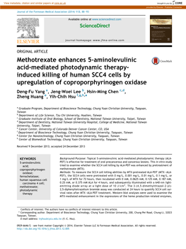 Methotrexate Enhances 5-Aminolevulinic Acid-Mediated