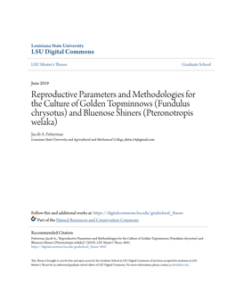 Fundulus Chrysotus) and Bluenose Shiners (Pteronotropis Welaka) Jacob A