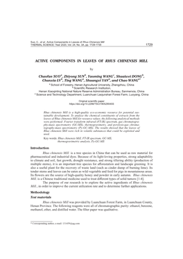 Active Components in Leaves of Rhus Chinensis Mill THERMAL SCIENCE: Year 2020, Vol