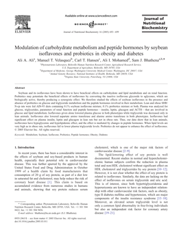 Modulation of Carbohydrate Metabolism and Peptide Hormones by Soybean Isoflavones and Probiotics in Obesity and Diabetes Ali A