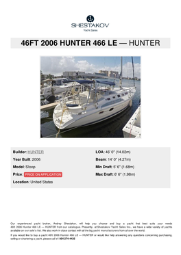 46Ft 2006 Hunter 466 Le — Hunter