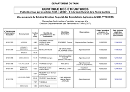 CONTROLE DES STRUCTURES Publicité Prévue Par Les Articles R331- 4 Et D331- 4-1 Du Code Rural Et De La Pêche Maritime
