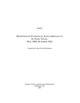 Manifests of Statistical Alien Arrivals at El Paso, Texas, May 1909–October 1924