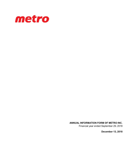 Annual Information Form of Metro Inc