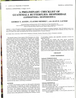 A Preliminary Checklist of Guatemala Butterflies: Hesperiidae (Lepidoptera: Hesperioidea)