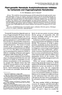 Plant-Parasitic Nematode Acetylcholinesterase Inhibition by Carbamate and Organophosphate Nematicides 1