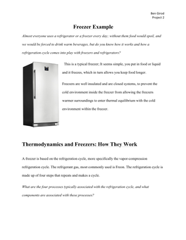 Freezer Example Thermodynamics and Freezers