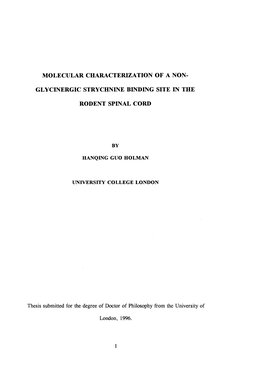 Molecular Characterization of a Non-Glycinergic Strychnine Binding