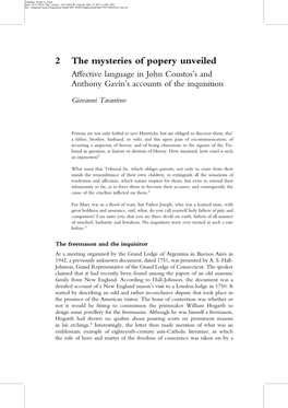 2 the Mysteries of Popery Unveiled Aﬀective Language in John Coustos’S and Anthony Gavín’S Accounts of the Inquisition