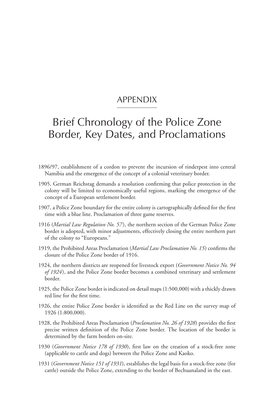 Brief Chronology of the Police Zone Border, Key Dates, and Proclamations