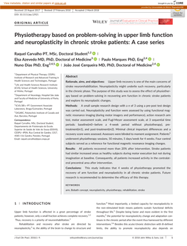 Physiotherapy Based on Problem‐Solving in Upper Limb Function and Neuroplasticity in Chronic Stroke Patients: a Case Series