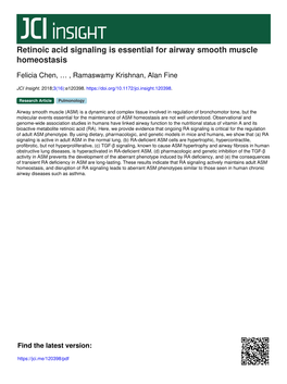 Retinoic Acid Signaling Is Essential for Airway Smooth Muscle Homeostasis