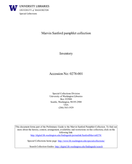 Marvin Sanford Pamphlet Collection Inventory Accession No: 0278-001