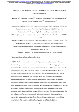 Widespread Remodelling of Proteome Solubility in Response to Different Protein Homeostasis Stresses