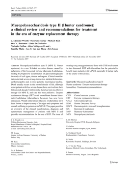 Mucopolysaccharidosis Type II (Hunter Syndrome): a Clinical Review and Recommendations for Treatment in the Era of Enzyme Replacement Therapy