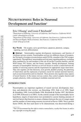 NEUROTROPHINS: Roles in Neuronal Development and Function