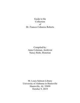 Guide to the Collection of Dr. Frances Cabaniss Roberts