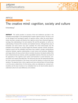 The Creative Mind: Cognition, Society and Culture