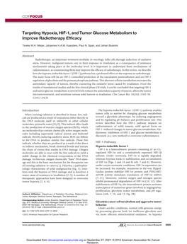 Targeting Hypoxia, HIF-1, and Tumor Glucose Metabolism to Improve Radiotherapy Efﬁcacy