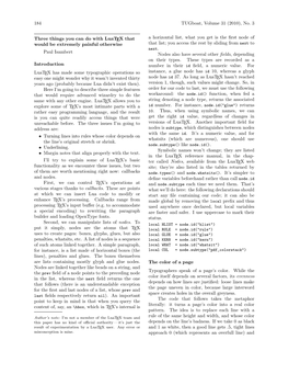 Three Things You Can Do with Luatex That Would Be Extremely Painful Otherwise Paul Isambert Introduction Luatex Has Made Some Ty