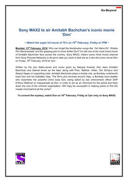 Sony MAX2 to Air Amitabh Bachchan's Iconic Movie