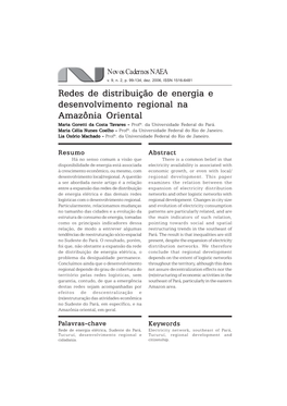 Redes De Distribuição De Energia E Desenvolvimento Regional Na Amazônia Oriental Maria Goretti Da Costa Tavares - Profª