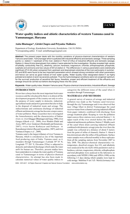 Water Quality Indices and Abiotic Characteristics of Western Yamuna Canal in Yamunanagar, Haryana