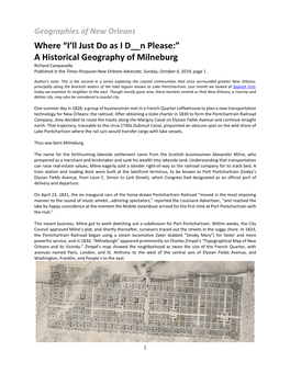 Milneburg Richard Campanella Published in the Times-Picayune-New Orleans Advocate, Sunday, October 6, 2019, Page 1