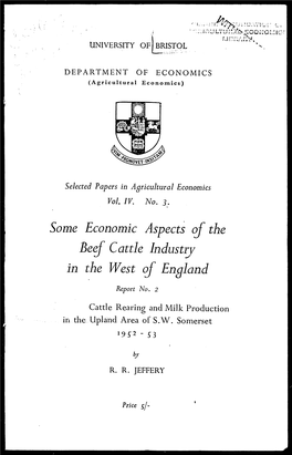 Some Economic Aspects of the Beef Cattle Industry in the West of England